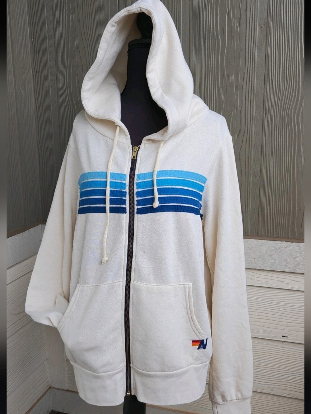 Aviator Nation 5 STRIPE HOODIE - VINTAGE WHITE // BLUE Stripe